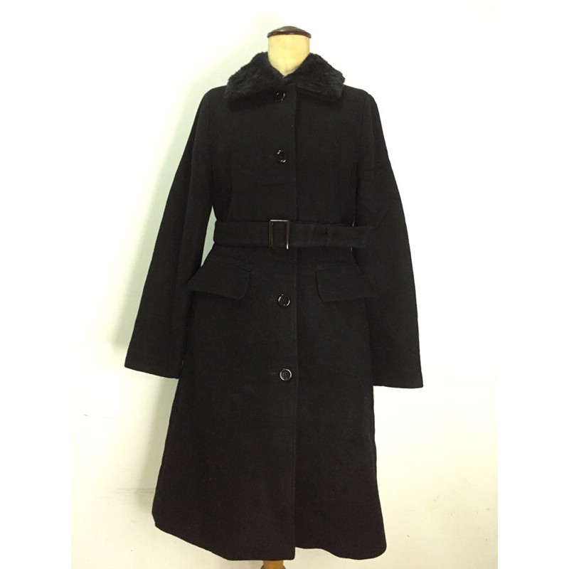 Jual Long black coat with belt Shopee Indonesia
