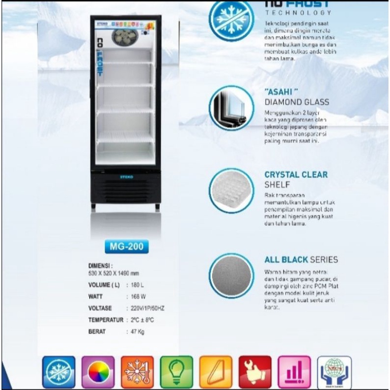 SHOWCASE/LEMARI DISPLAY COOLER STEKO MG-200(4 RAK)NO FROST | Shopee  Indonesia