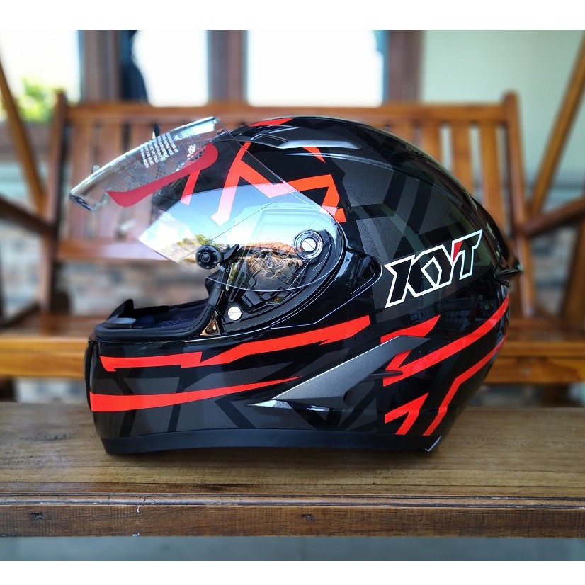 Jual Helm KYT Falcon Faster Black Red Fluo Full Face Merah Hitam