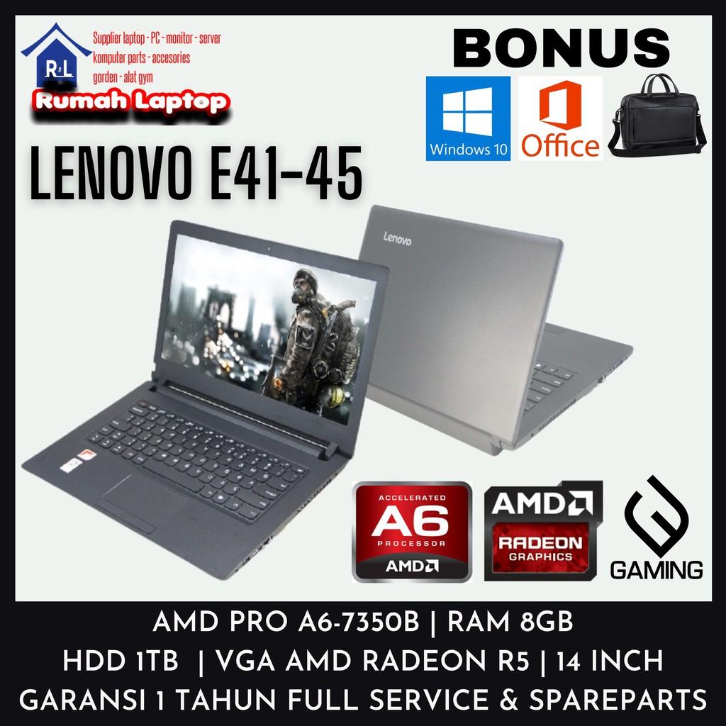 LAPTOP LENOVO GAMING BARU E4145 AMD PRO A67350B RAM 8GB HD 1TB LCD 14