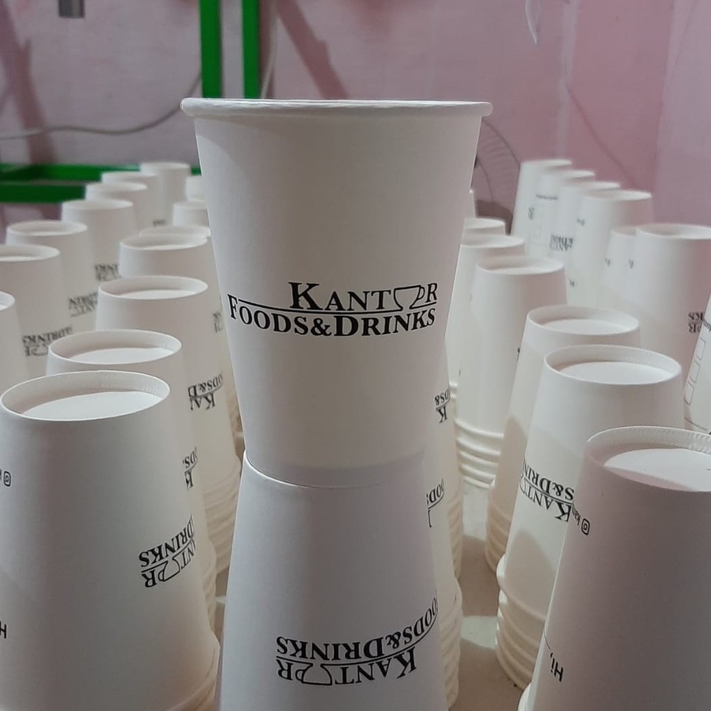 Gelas Kertas Kopi tahan panas Sablon Logo / sablon papercup Ukuran 12