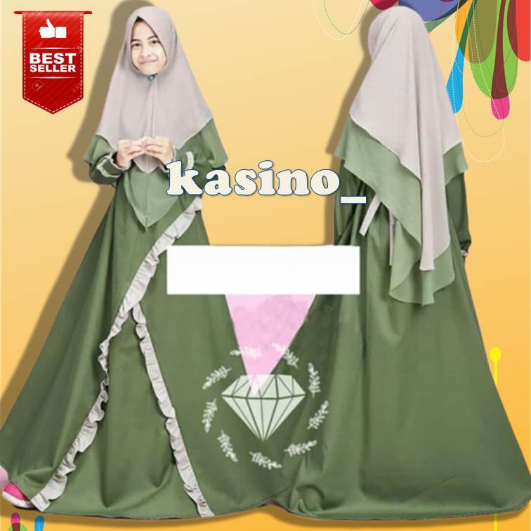 Gamis Anak Cewek Warna Army Original Moana Dress Kids Baju Muslim Anak AGS Set Hijab Perempuan