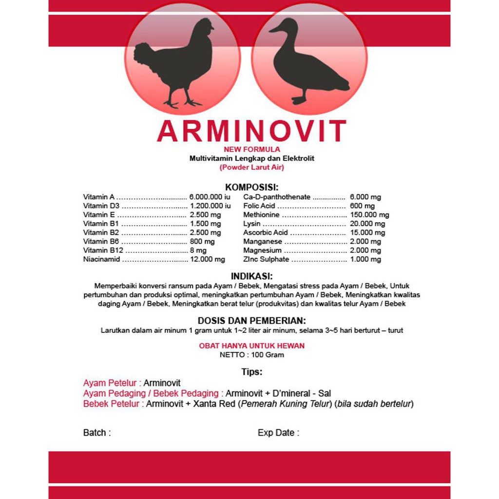 ARMINOVIT - Vitamin dan Asam Amino untuk Ayam &amp; Bebek - 1Kg | Shopee  Indonesia