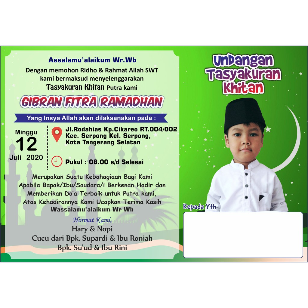 Jual Undangan Khitan Custom / Undangan Tasyakuran Khitan Indonesia|Shopee Indonesia