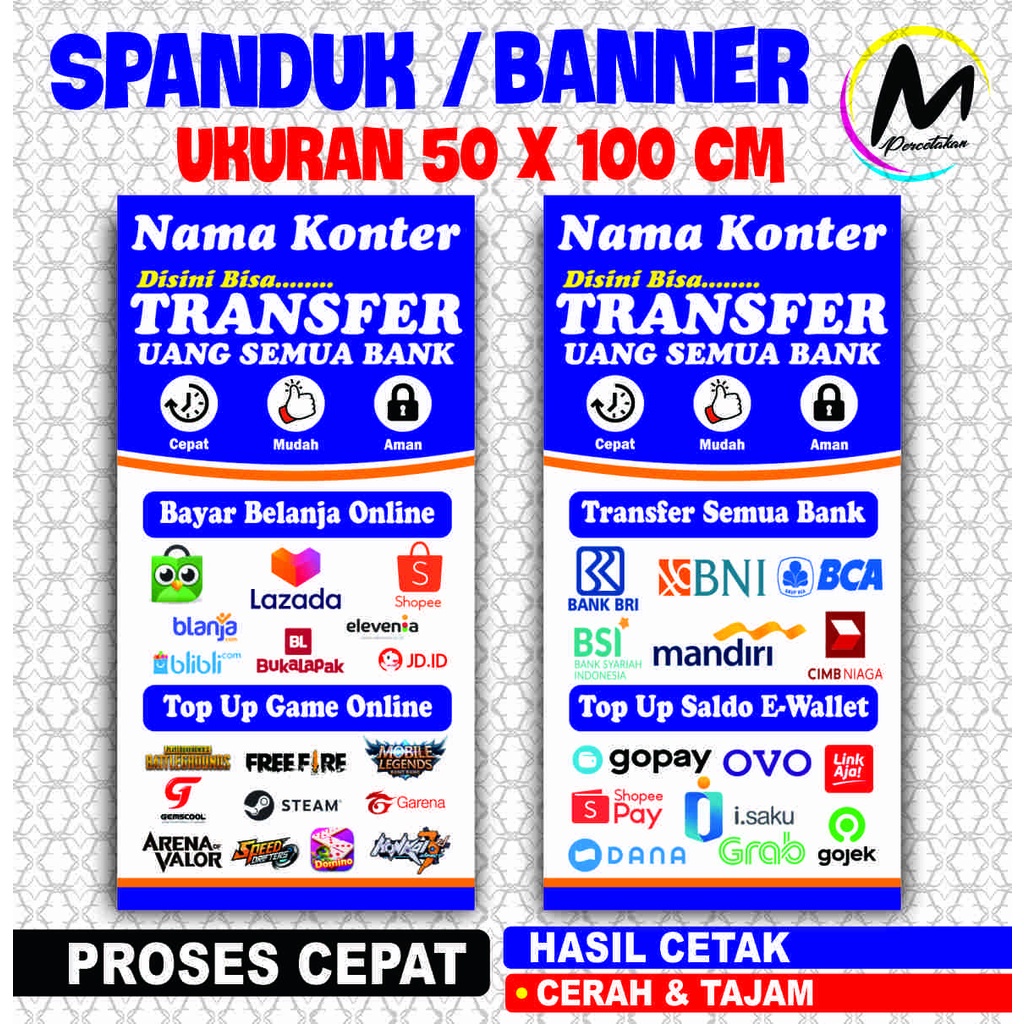 Jual Banner Isi Saldo/Transfer Spanduk Konter Ukuran 50x100 Cm