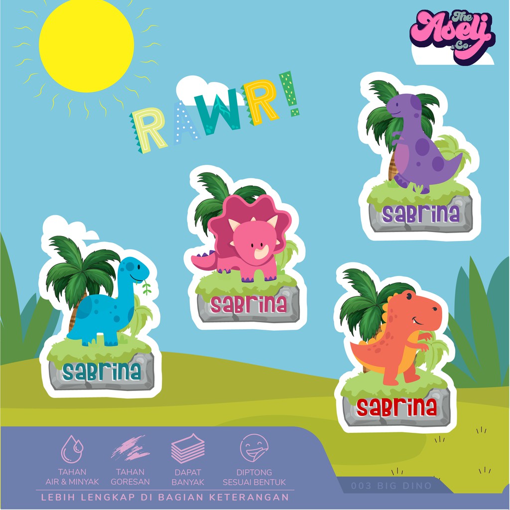 STIKER NAMA LABEL NAMA CUSTOM TEMA DINOSAURUS Shopee Indonesia