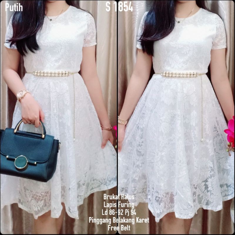 S 1987 S 1854 Dress Putih Brukat Polos Shopee Indonesia
