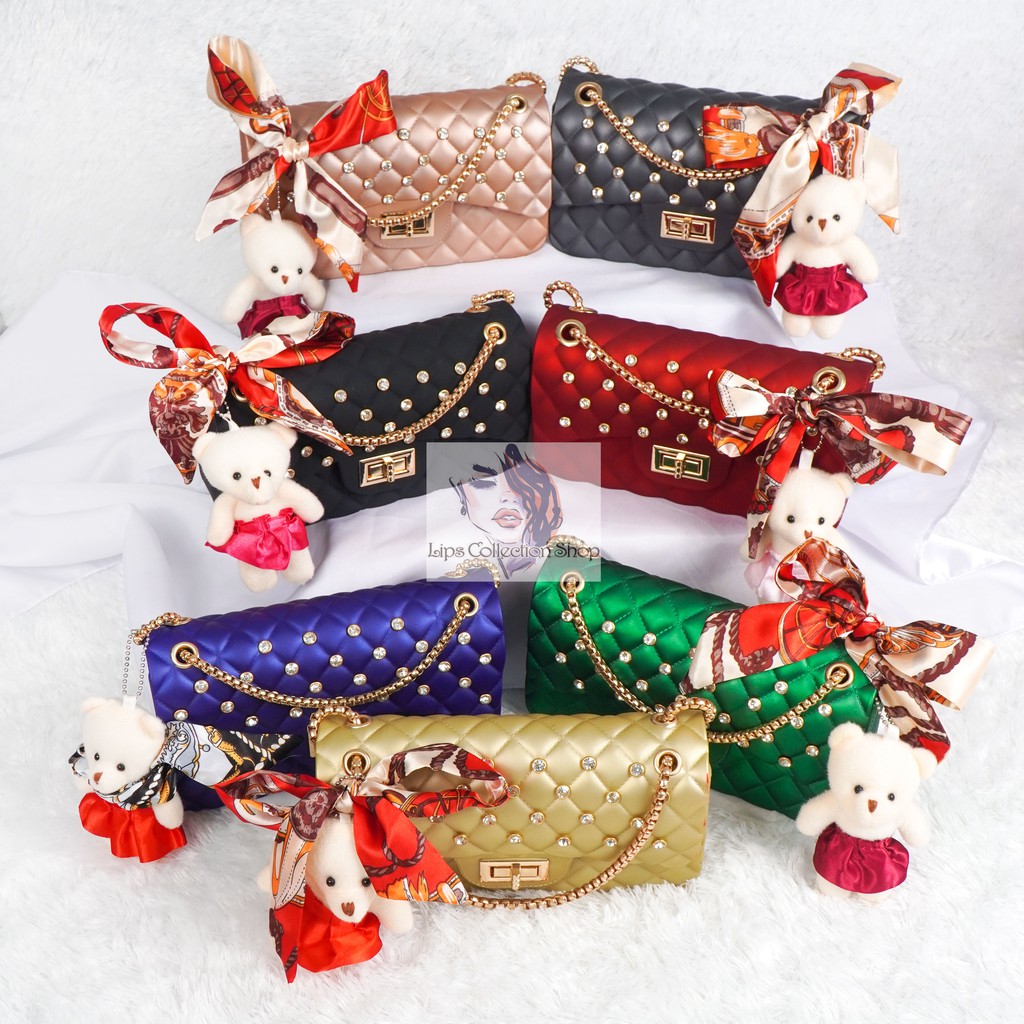 TAS JELLY MATTE KOTAK CLASSIC DIAMOND SIZE 22 CM (GRATIS BONEKA & SYAL) Shopee Indonesia