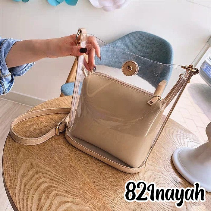 Tas Transparan Mika Polos Handbags/Selempang 2IN1 Kode
