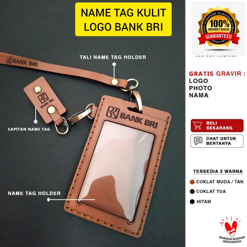 Jual NAME TAG KULIT BANK BRI PREMIUM / ID CARD HOLDER KULIT ASLI