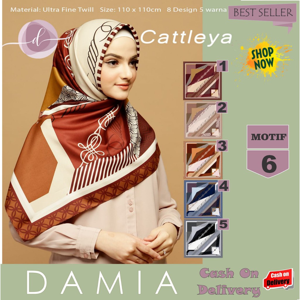 Jilbab Segi Empat Cattleya Ultra Fine Twill Motif 6 By Damia Scarf