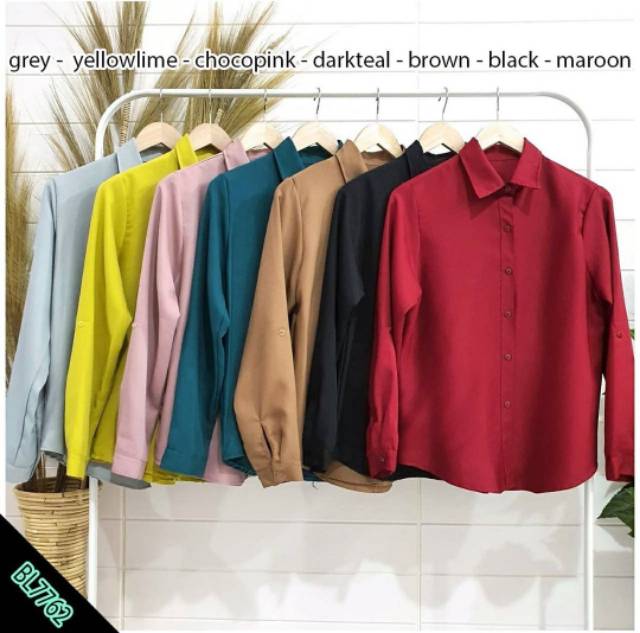 Baju atasan kemeja polos lengan panjang kerja kantor