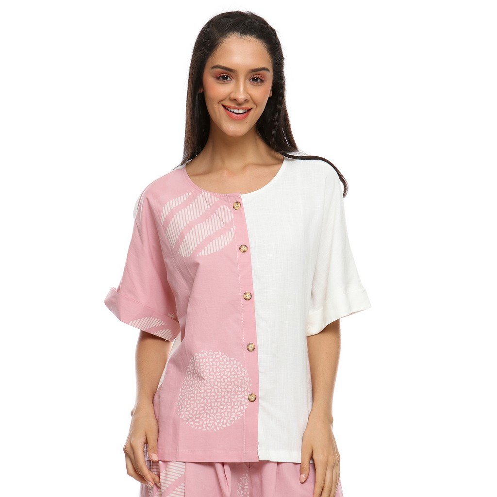 ATASAN KEMEJA BATIK SHIBORI WANITA CASUAL SIMPLE PINK LINEN KATUN Shopee Indonesia