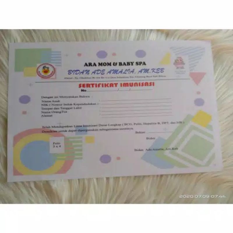 sertifikat imunisasi, sertifikat imunisasi bidan dokter mantri Shopee