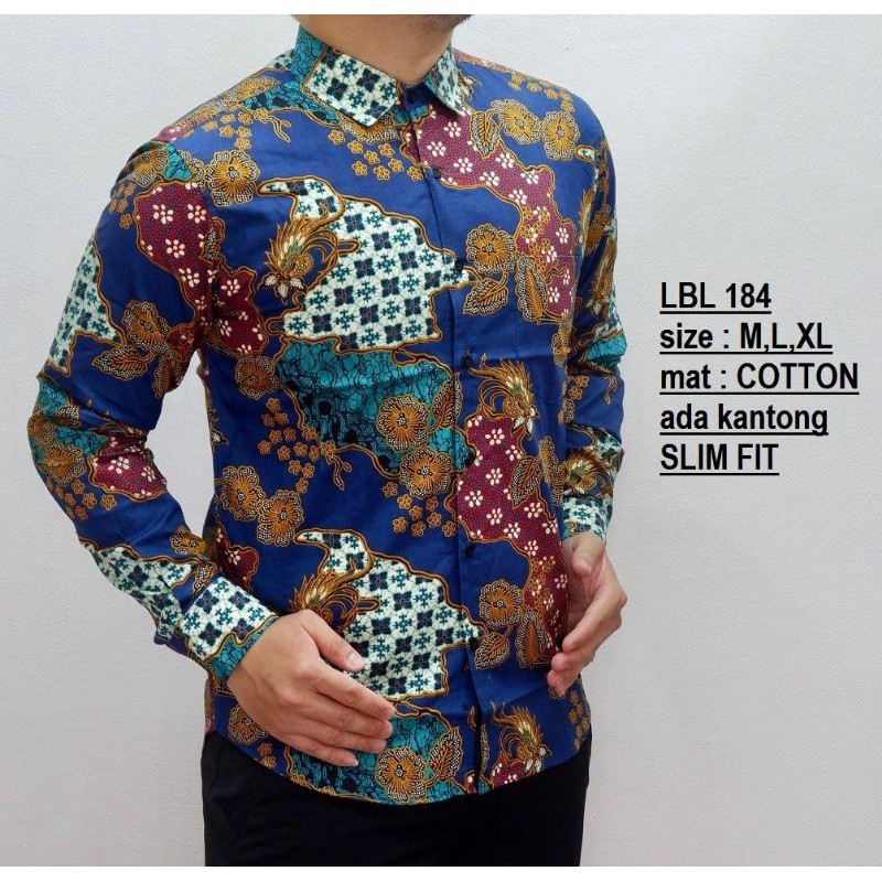 KEMEJA BATIK SLIMFIT PRIA LENGAN PANJANG WARNA BIRU LBL 184 Shopee Indonesia
