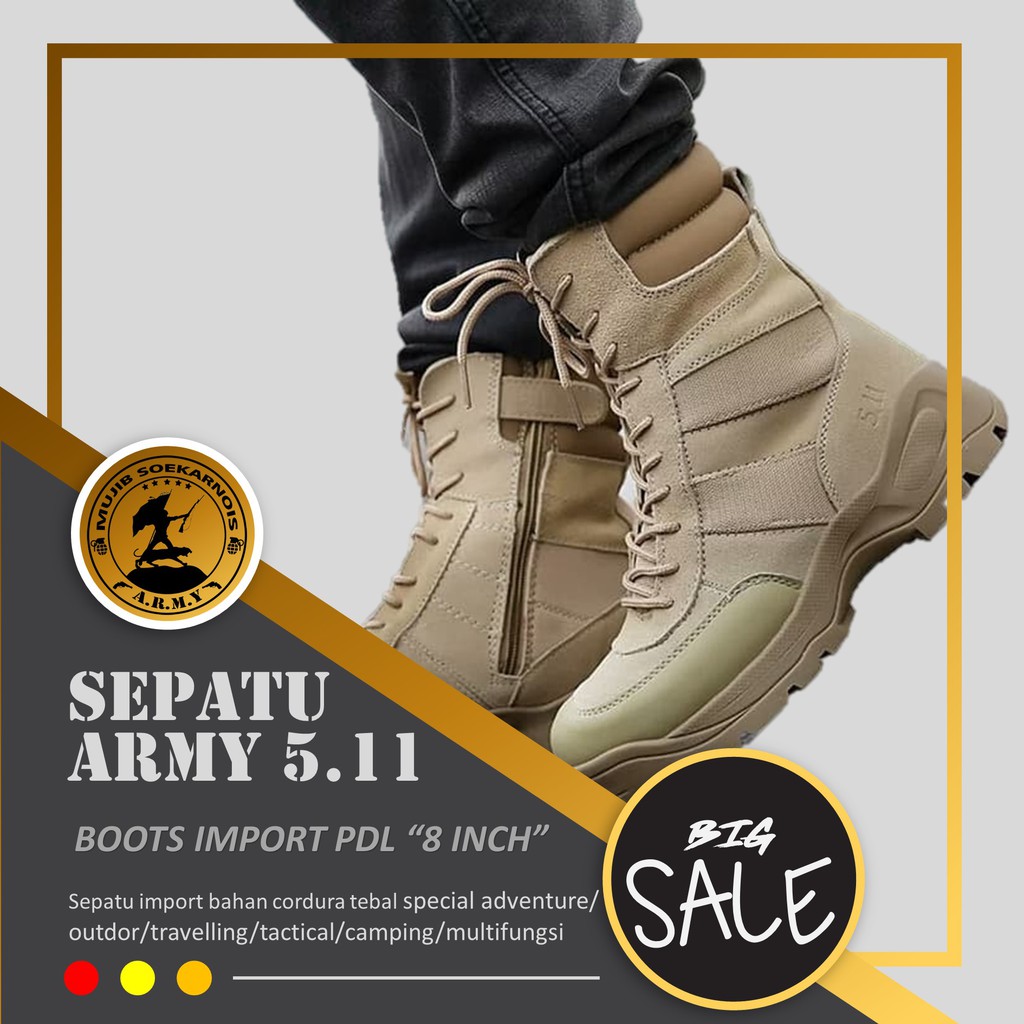 Jual Sepatu Army 511 Pdl Tni/Polri 8Inci Warna Tan/Coklat | Shopee Indonesia