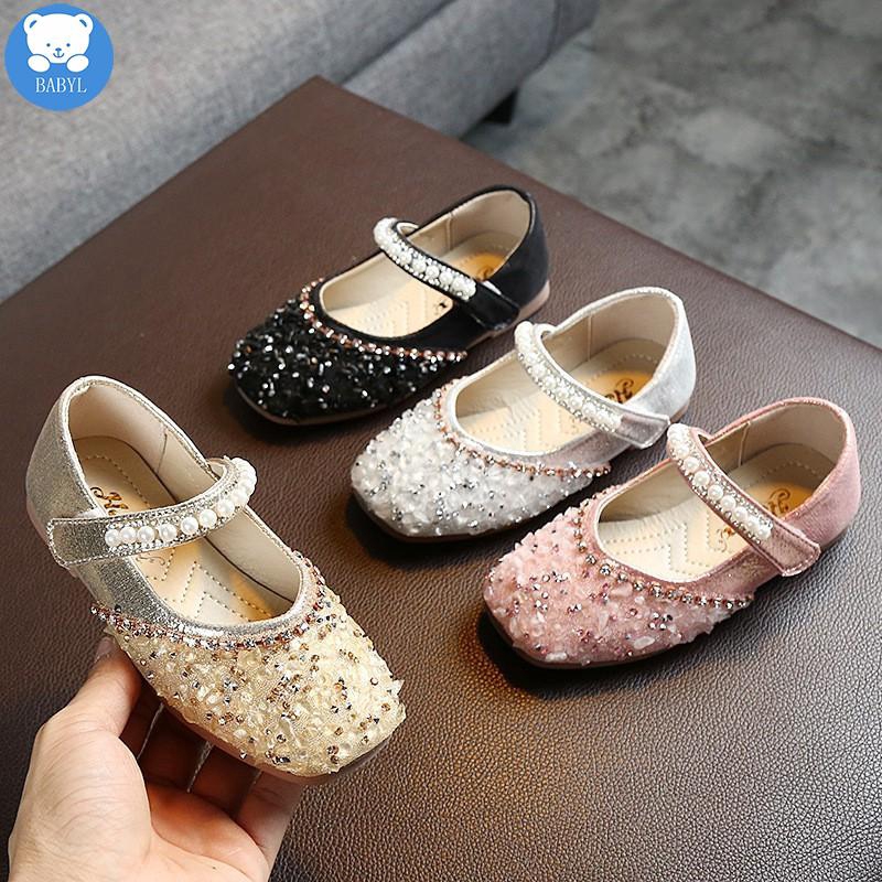 Sepatu Princess Anak Perempuan Aksen Mutiara + Berlian Imitasi untuk
