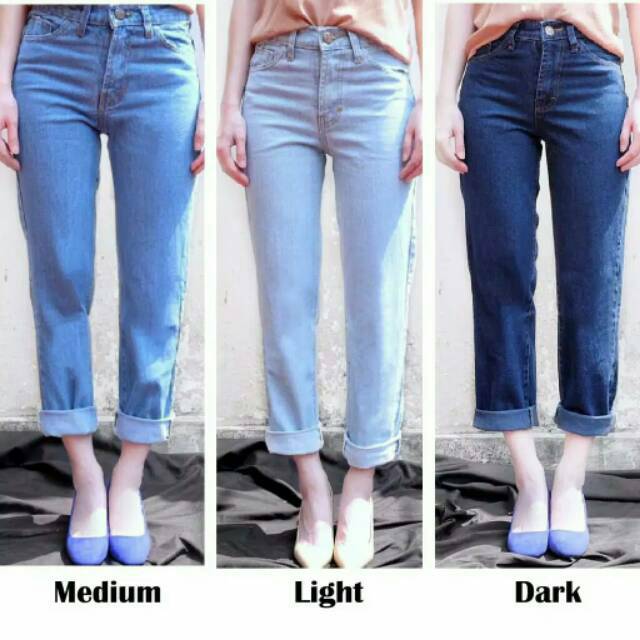 PLAIN BOYFRIEND CELANA JEANS WANITA BF HW HIGH WAIST CUT