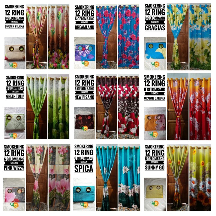 Best Seller Korden Bunga Batik Murah Gorden Smokering 12 Ring 6