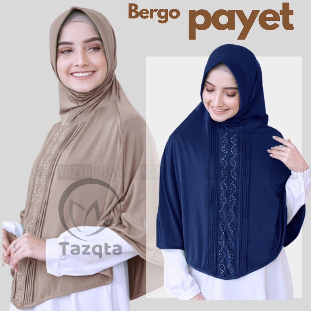 Jilbab instan Bergo Payet Variasi Double Lipit Serta Payet Press Jersey