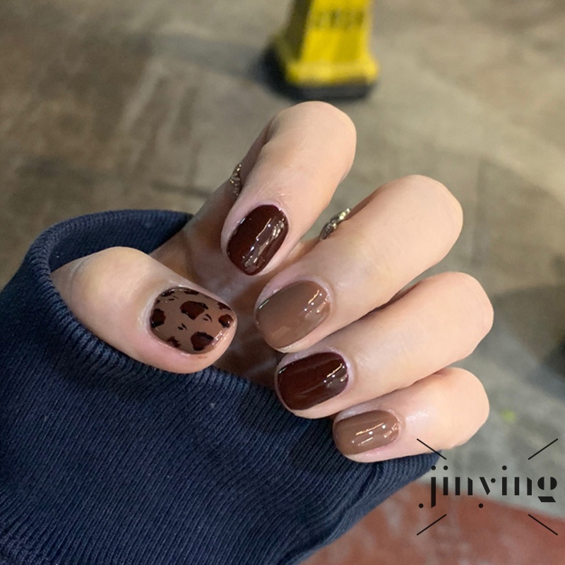 Jual S Wind 24Pcs / Set Kuku Palsu Motif Leopard Warna Coklat / Kopi Untuk Nail Art / Manicure | Shopee Indonesia