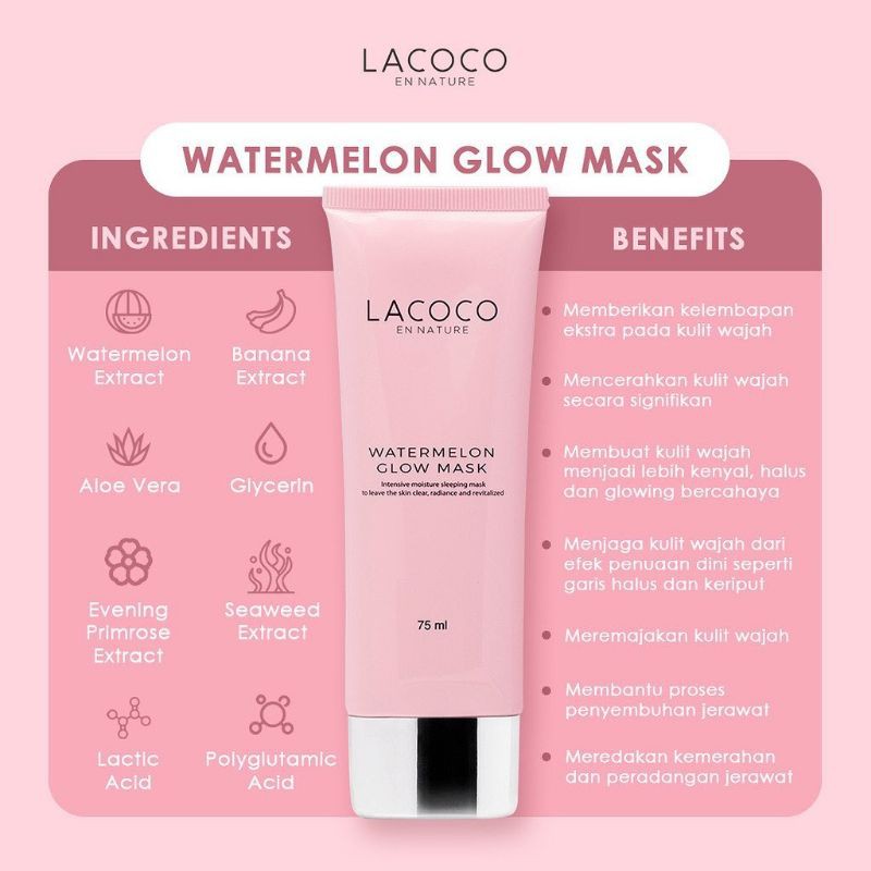 Jual LACOCO Watermelon Glow Mask (75ml) Original BPOM Sleeping Masker