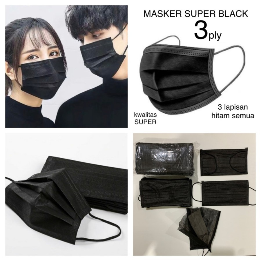 Jual Masker 3Ply 50 Pcs Korea Hitam Black 3 Ply Face Mask Disposable Earloop 1 Dus Indonesia|Shopee Indonesia 900_X_900_jpg