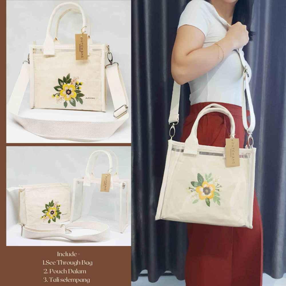 Tas Selempang Kanvas / Tas Kanvas Transparan Sling Bag