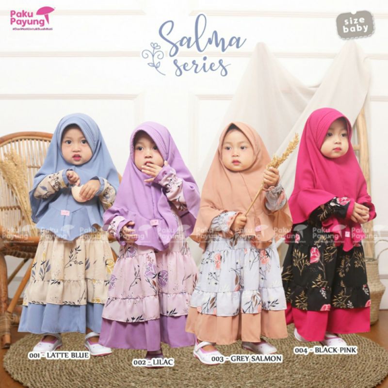 Gamis Bayi Anak dan Remaja Syar'i wolvis bunga Salma Series Paku Payung