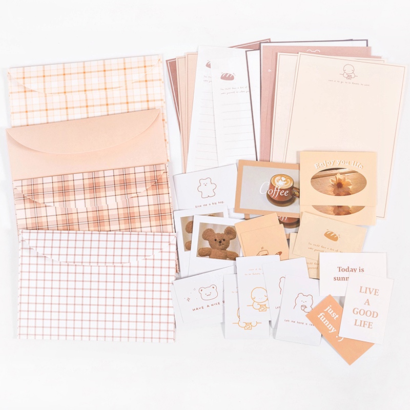 Causebox Fall 2023 Jual Simple Retro Boxed Envelope Letter Paper Set Literary Grid Envelope/Letterform/Cards/ Stickers Set Indonesia|Shopee Indonesia