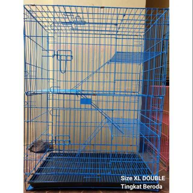 Kandang Kucing Lipat Uk. XL Tingkat 3 75x50x110 Roda, Besi Tebal, HARGA