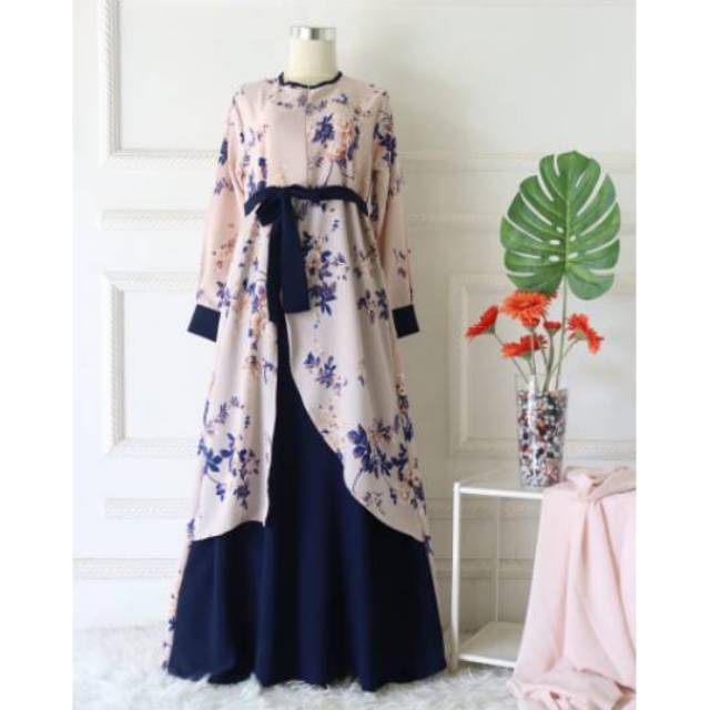 Paling Populer 13+ Gambar Gamis Motif Bunga Kombinasi Polos Gambar