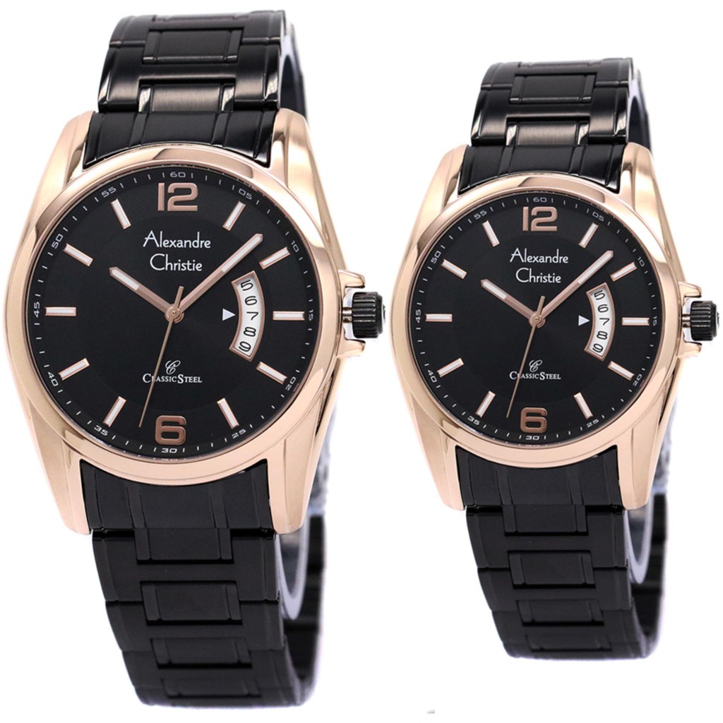 Alexandre Christie Couple Watch Jam Tangan Couple Hitam Rosegold
