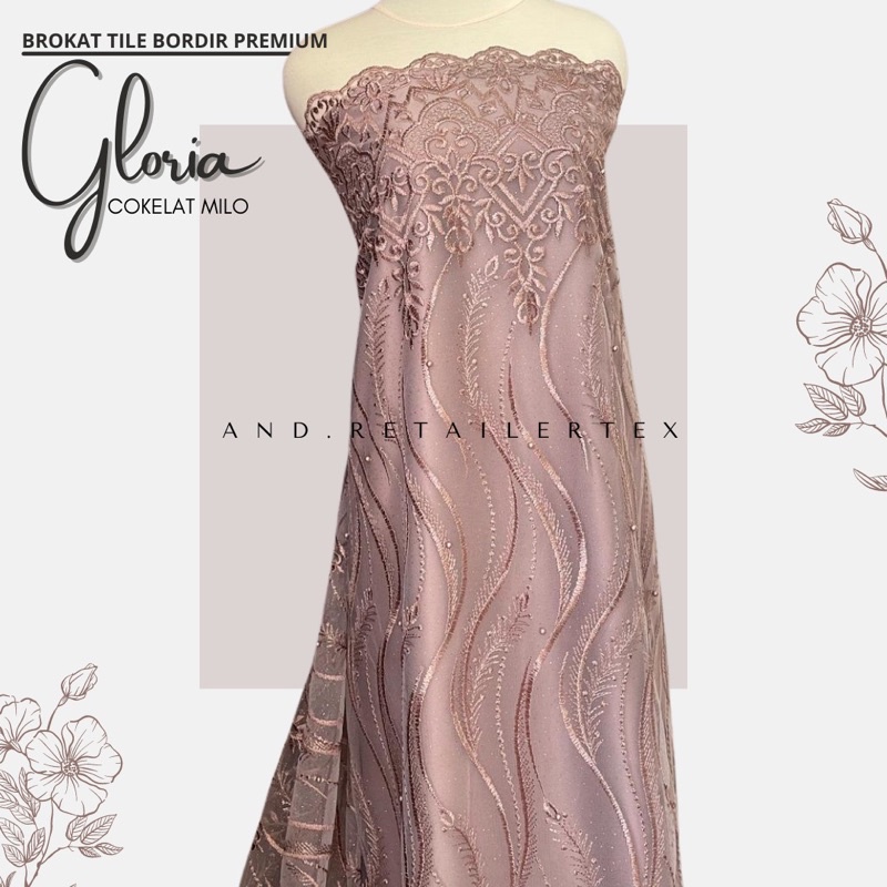 Jual Kain Bahan Kebaya Brokat Tile Mutiara Gloria Warna Coklat Milo | Shopee Indonesia