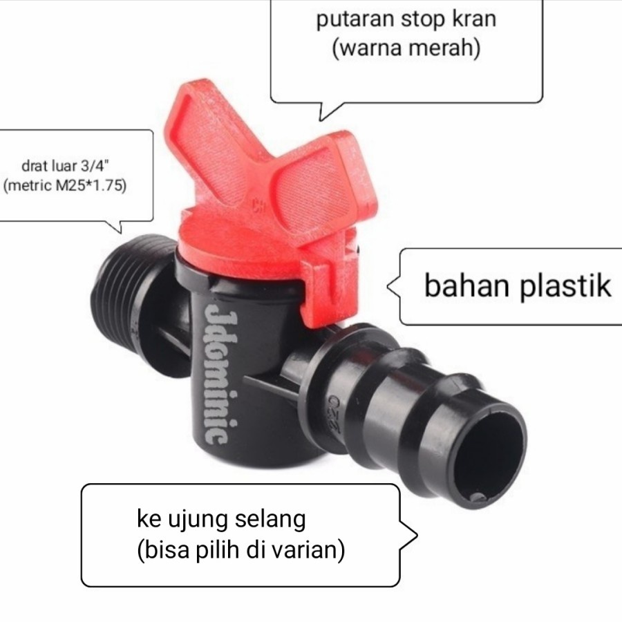 Jual stop faucet check valve DRAT LUAR 3/4 ke SELANG AIR 1/2, 5/8 atau