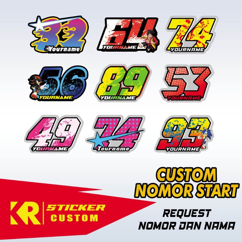 Jual Stiker Nomor Start (Request Nomor, Gambar Dan Nama) Ukuran Lebar Rata" 25 Cm | Shopee Indonesia