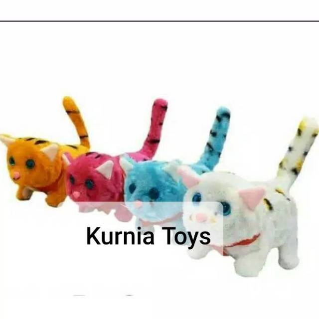 Mainan Anak Boneka Kucing Berjalan + Mata Menyala + Ekor Bergerak ada