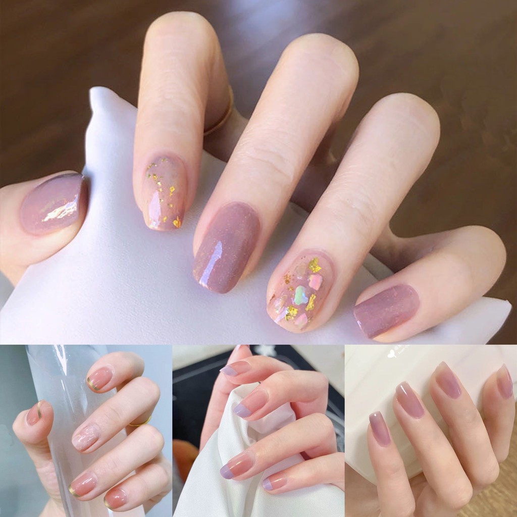 Tempelan 24Pcs/Set Kuku Palsu Imitasi berikut lem D60 nail