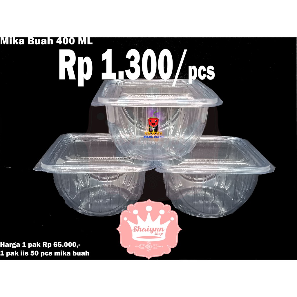 MIKA BOWL 400 ML 50 PCS + TUTUP BENING WADAH SALAD BUAH CUP ES