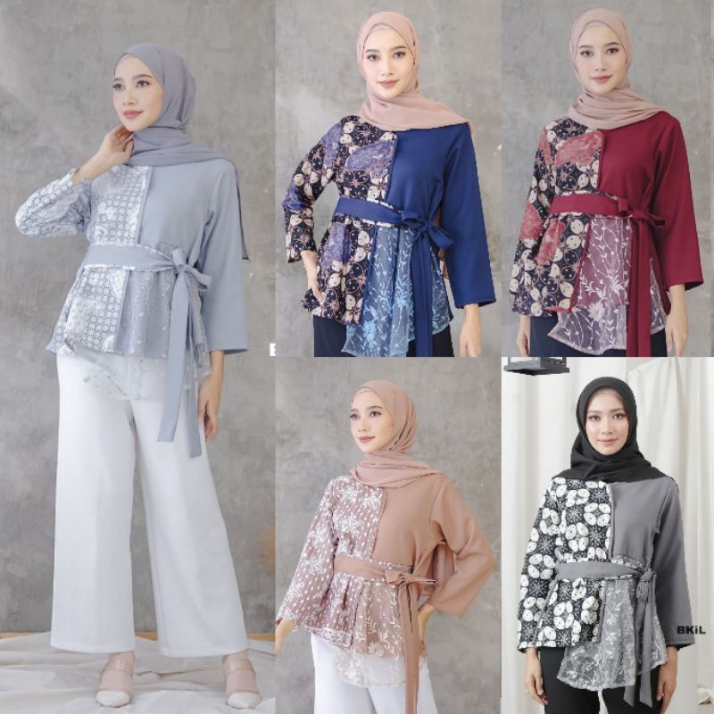 Atasan Batik Wanita Modern Blouse Batik Wanita Kombinasi Brokat Tille Shopee Indonesia