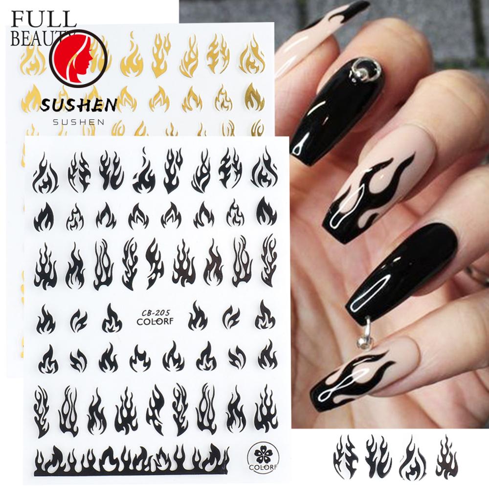 Sushen Stiker Kuku 3d Motif Api Warna Emas / Putih / Hitam Untuk Nail Art /  Manicure Diy | Shopee Indonesia