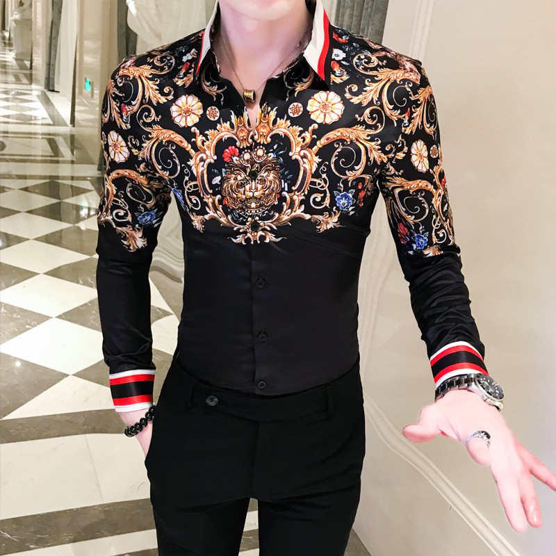 Jual Termurah Paisley Shirt Men Baroque Gold Black Shirt Overhemden Heren Men Slim Fit Shirt Long Sleeve | Shopee Indonesia