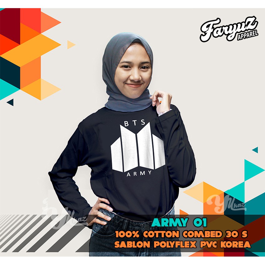 Kaos BTS ARMY 01 Kpop Korea Baju Lengan Pendek Custom Nama dan Tulisan