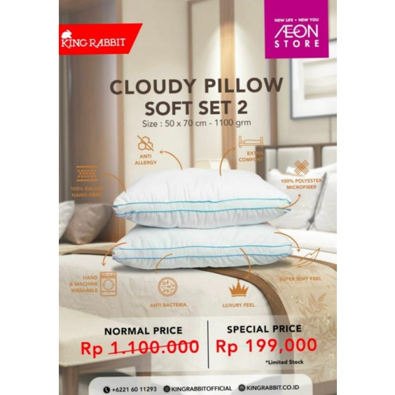 Jual King Rabbit Cloudy Pillow Soft Set Isi 2 / Bantal Kepala Uk. 50x70