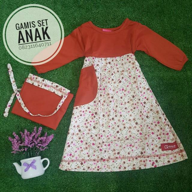 Gamis set anak & balita perempuan plus jilbab kaos combed dan katun