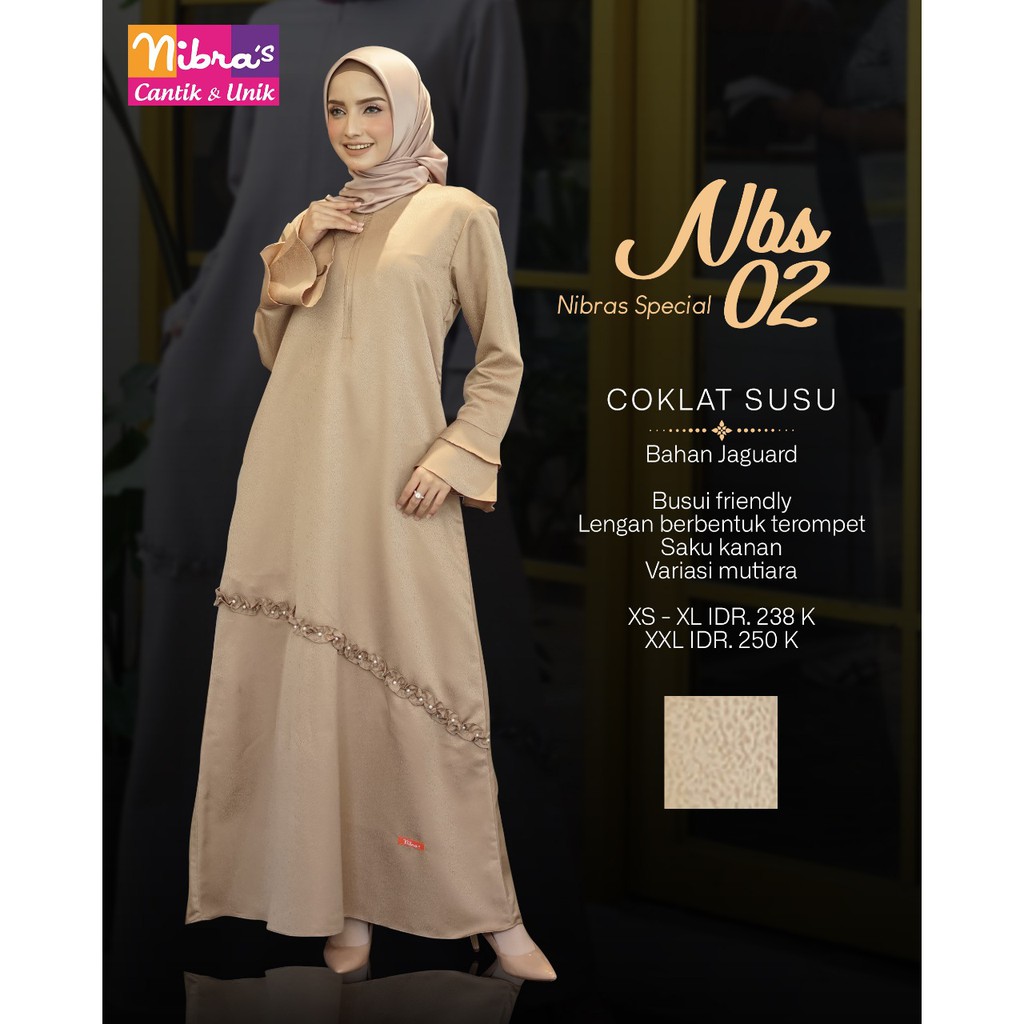 Jual Nibras Gamis Nbs 02 Warna Coklat Susu Jubah Busui Nibras | Shopee Indonesia