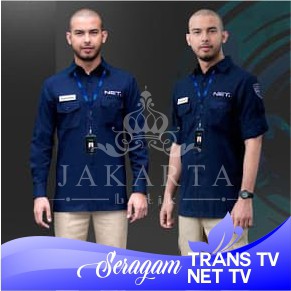 Jual Kemeja Seragam Lengan PANJANG 📺 Trans TV 📺 NET TV 📺 PRIA Warna Biru  Dongker &amp; Hitam Indonesia|Shopee Indonesia