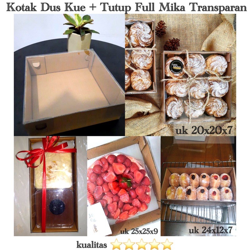Kotak Dus Kue +Tutup Full Mika Transparan uk20x20, 25x25, 24x12 Box