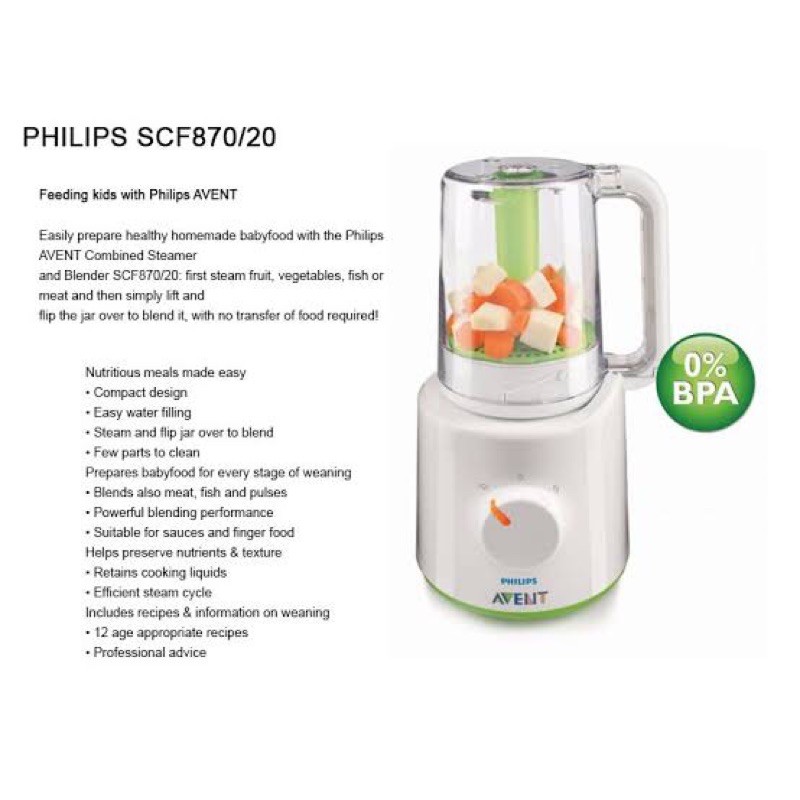 Jual Philips Avent Scf870/20 Combined Steamer Blender - White | Shopee Indonesia