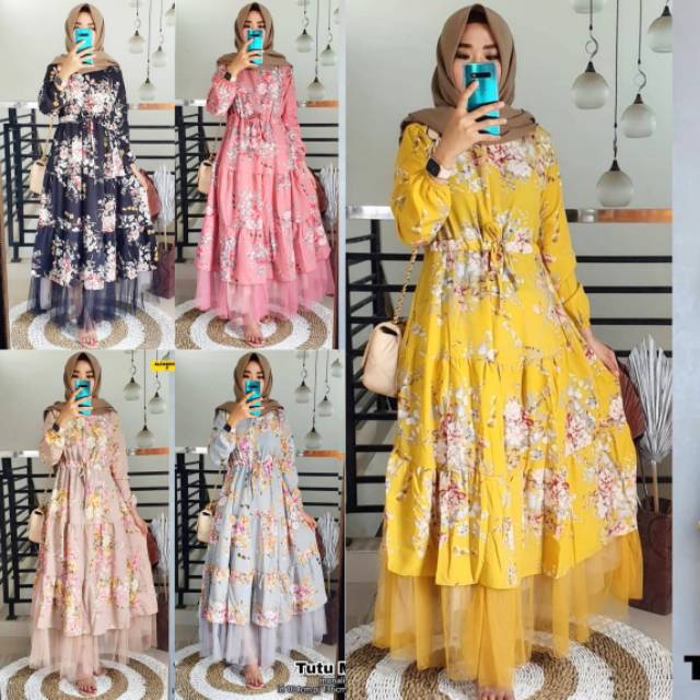 GAMIS TUTU TERBARU MAXY TILE WOLPEACH MOTIF BUNGA TULIP LOOK ALFASHION